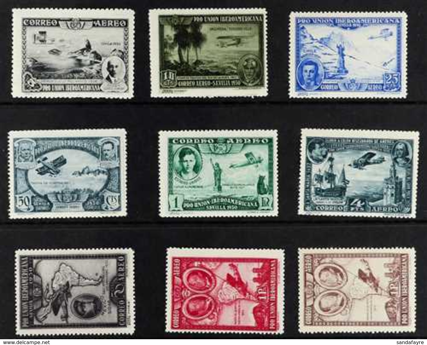 1930 Spanish-American Expo Complete Air Set, SG 643/651, Fine Mint. (9 Stamps) For More Images, Please Visit Http://www. - Altri & Non Classificati