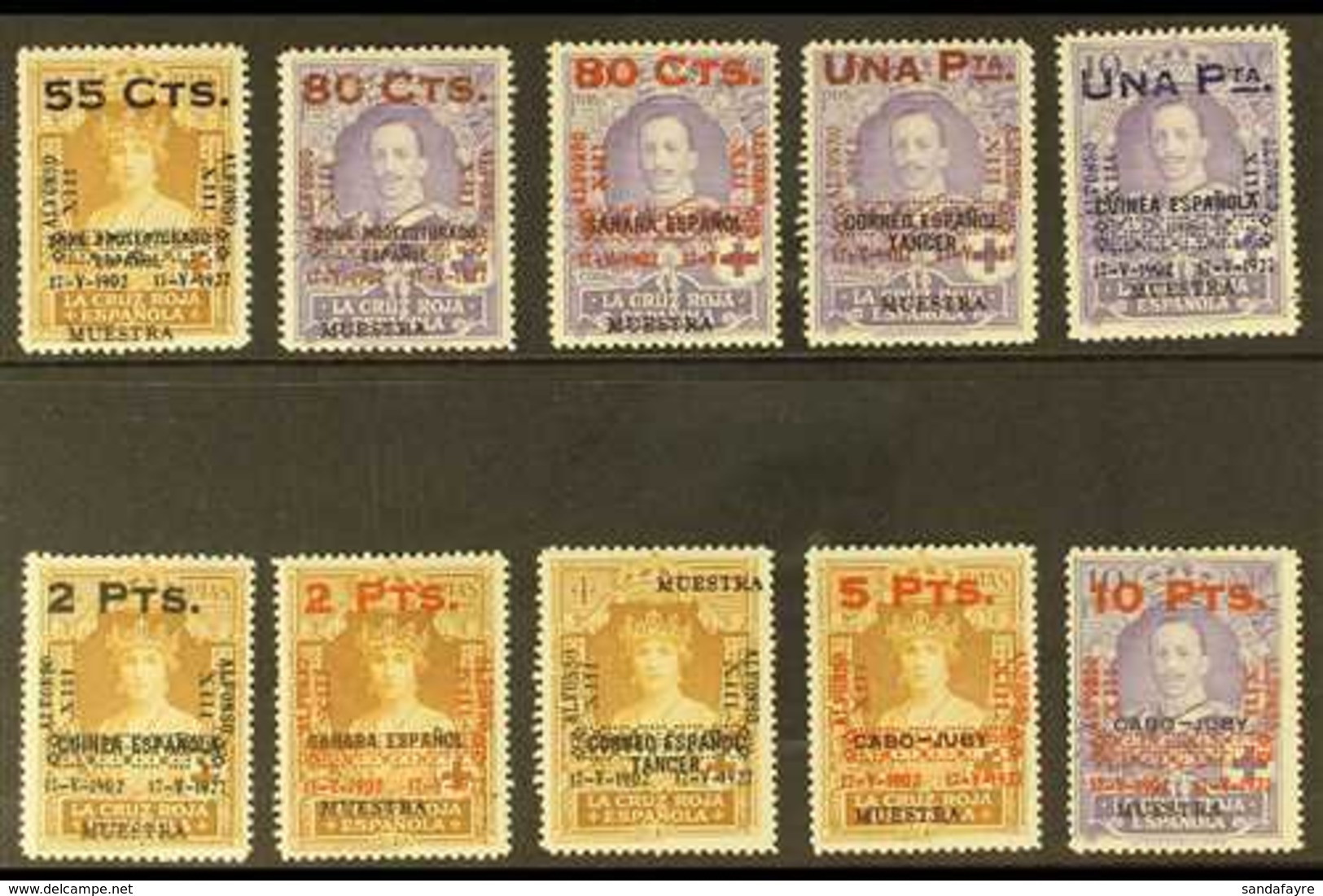 SPECIMENS 1927 25th Anniversary Of Coronation Overprints On Various Spanish Colonies Red Cross Issues, Complete Set With - Autres & Non Classés