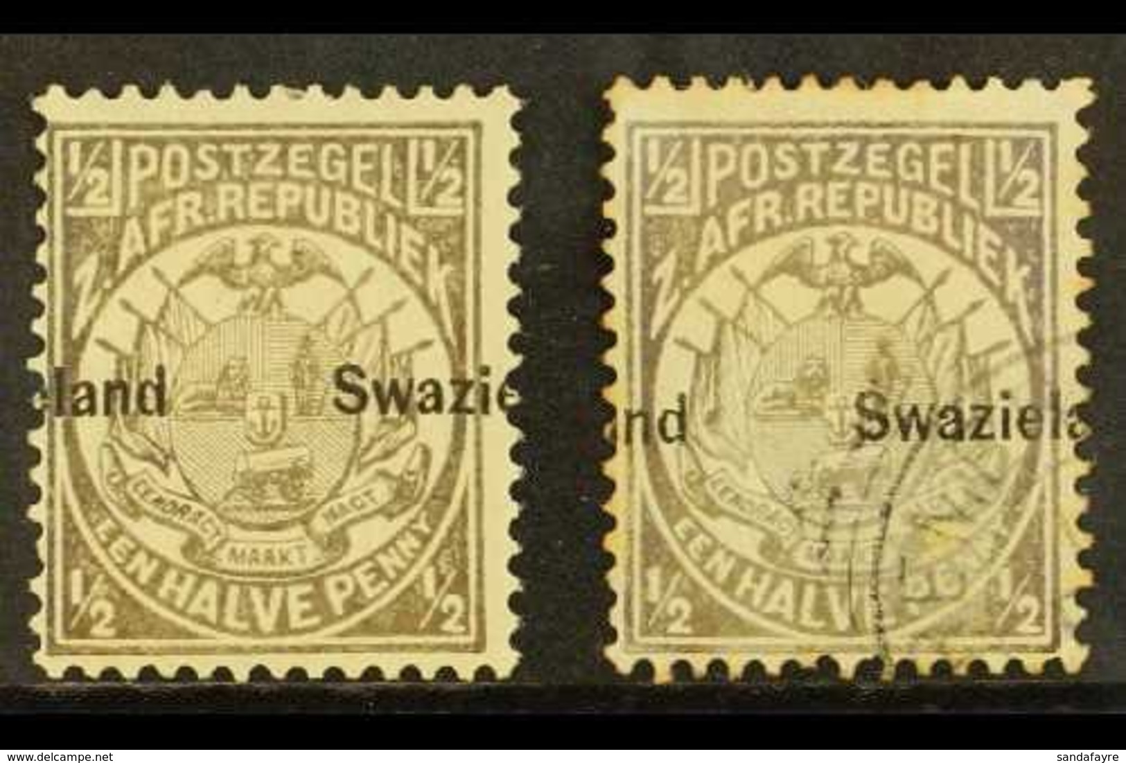 1889-90 ½d Grey, Perf 12½ Overprinted SG 4, Straddled Misplaced Overprints Mint And Used (some Age Marks On This), Strik - Swaziland (...-1967)