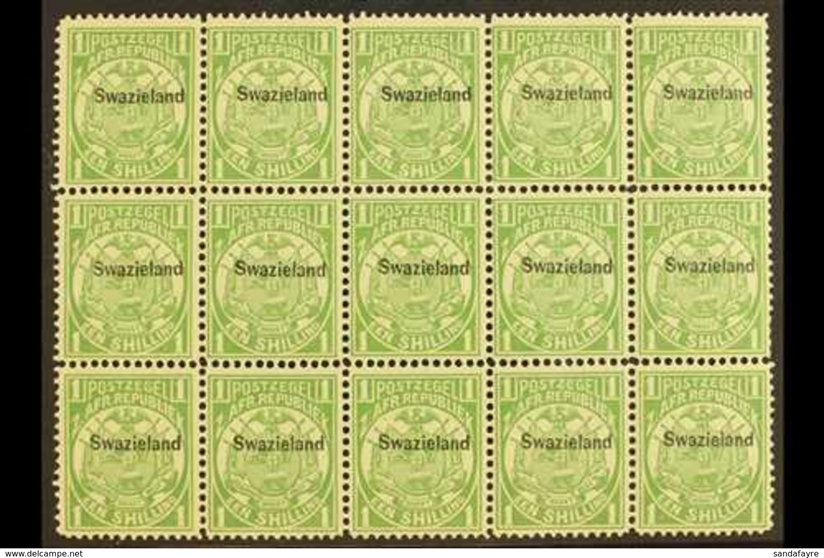 1889-90 1s Green, SG 3, Reprint Block Of 15 Stamps. Never Hinged Mint For More Images, Please Visit Http://www.sandafayr - Swaziland (...-1967)