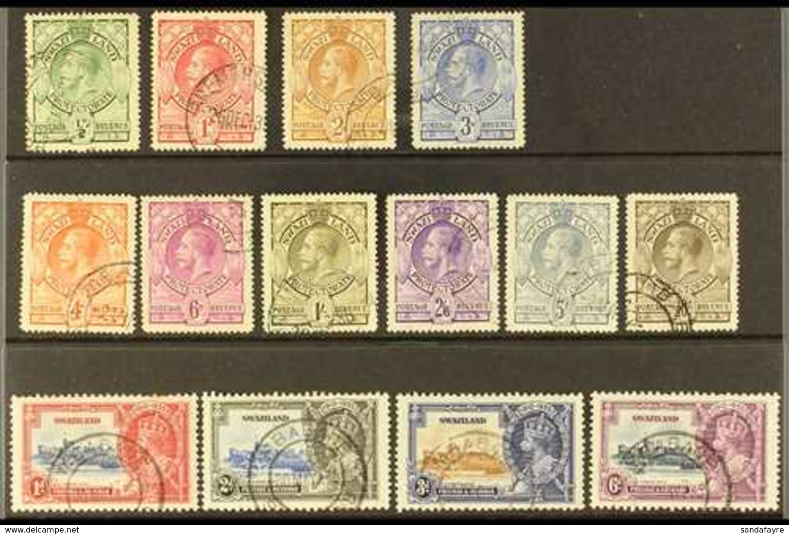 1933-36 COMPLETE USED KGV COLLECTION Presented On A Stock Card & Includes The 1933 Portrait Set & 1935 Jubilee Set, SG 1 - Swaziland (...-1967)