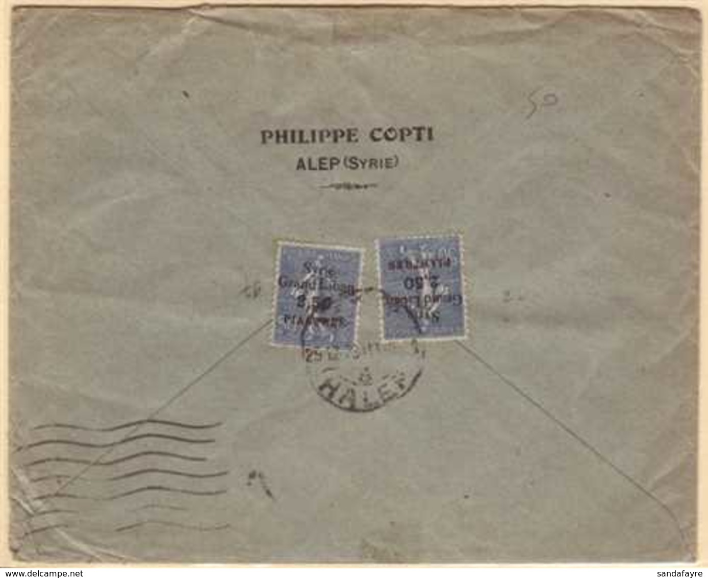 1923 Commercial Cover To France, Franked Two 1923 2.50pi On 50c "Syrie Grand Liban" Overprints, SG 105, HALEP C.d.s. Can - Siria