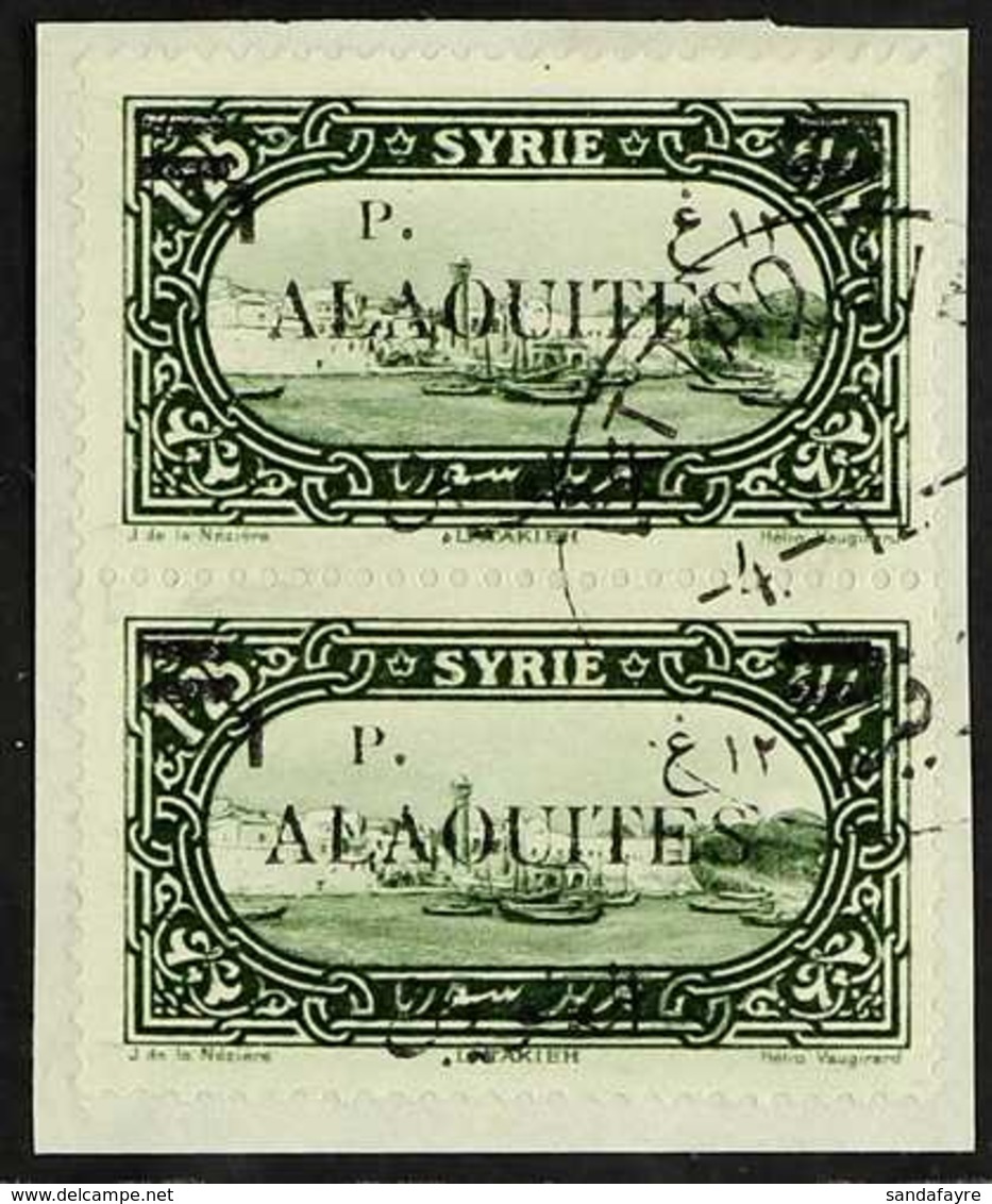 ALAOUITES 1926 12pi On 2pi 50 Green, Variety "missing 2 In 12", Yv 39var, Vertical Pair Used On Piece. For More Images,  - Siria