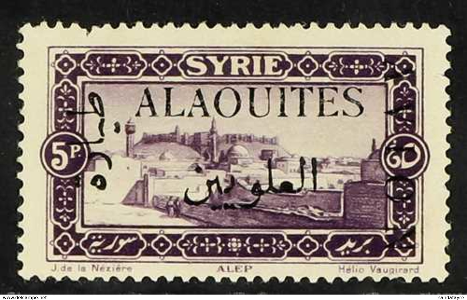 ALAOUITES 5pi Violet Air, Yv7, Variety "ovpt In Black, Avion To Right", Mint. Small Fault At Top. Cat €320 For More Imag - Syrie
