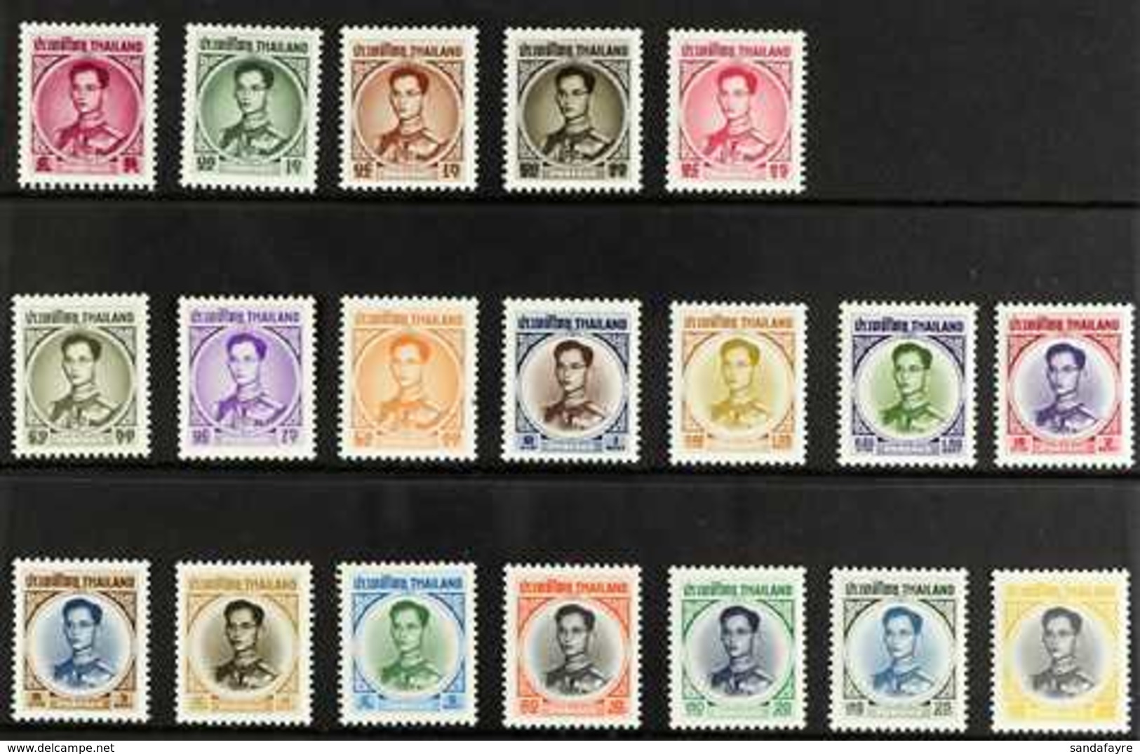 1963-71 King Bhumibol Complete Definitive Set, Scott 397/411A, SG 476/94, Never Hinged Mint (19 Stamps) For More Images, - Tailandia