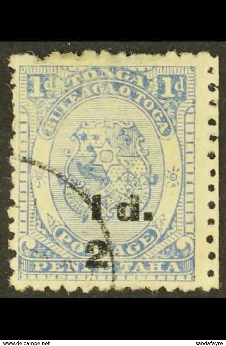 1893 (black Surcharge) ½d On 1d Dull Blue (as SG 19) With FRACTION BAR COMPLETELY MISSING, Used. For More Images, Please - Tonga (...-1970)