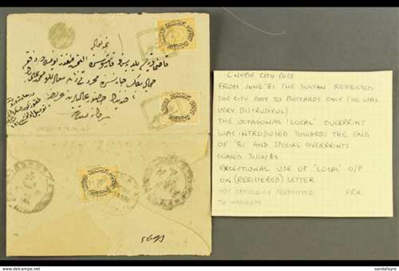 1881 Registered Envelope (opened For Display) From Yenisehir To Kadikoy (Constantinople) Bearing On Address Side The 187 - Altri & Non Classificati