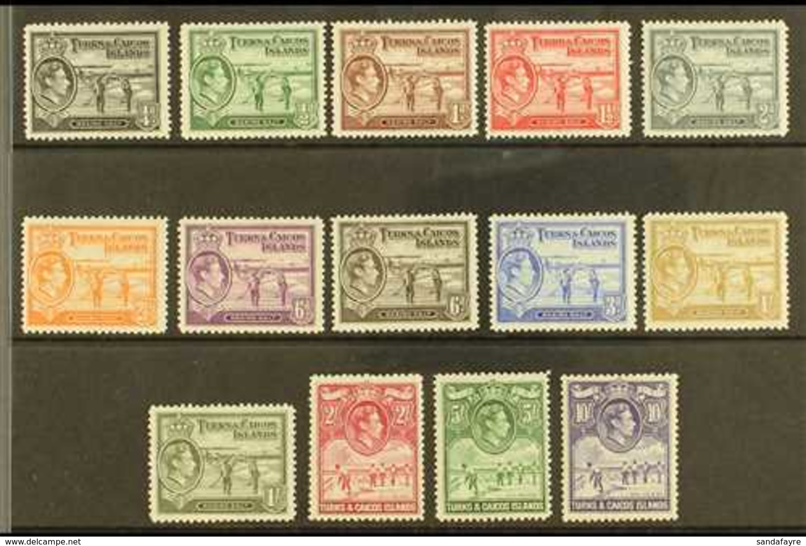 1938-45 Complete Set, SG 194/205, Very Fine Mint, Fresh. (14 Stamps) For More Images, Please Visit Http://www.sandafayre - Turks & Caicos (I. Turques Et Caïques)