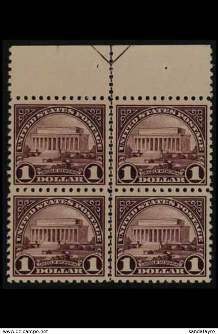 1922-25 $1 Violet Brown Scott 571 (SG 579), Never Hinged Mint MARGIN CENTRE LINE BLOCK OF FOUR WITH ARROW AT TOP. Superb - Altri & Non Classificati