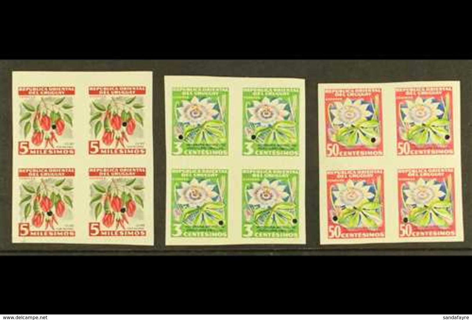 WATERLOW IMPERF PROOFS 1954 Flowers Definitives With 5m Ceibo (National Flower), SG 1028, 3c Passion Flower, SG 1031, An - Uruguay