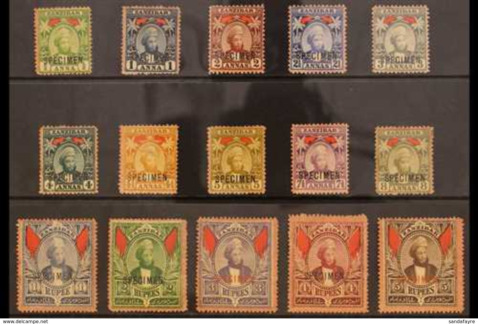 1896 Sultan Seyyid Hamad-bin-Thwain Complete Definitive Set Overprinted "SPECIMEN", SG 156s/174s, Mint, With Or Without  - Zanzibar (...-1963)