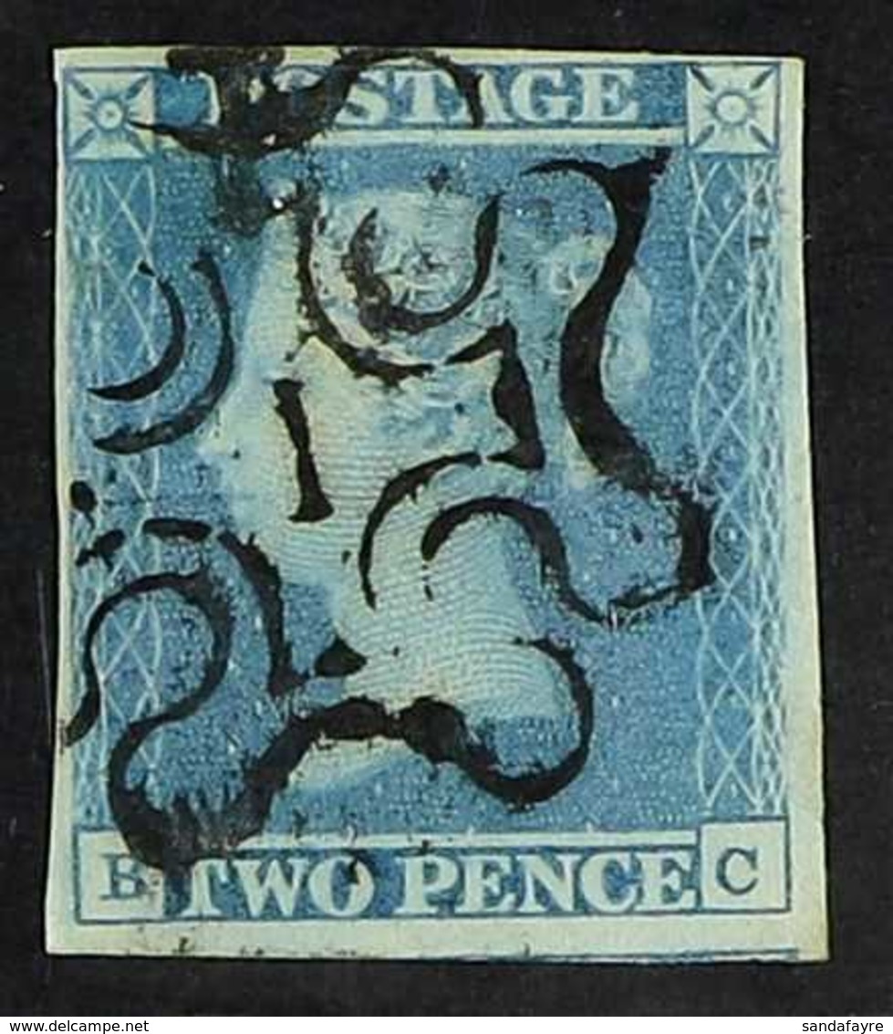 1841 2d Blue Plate 3 With " 1 " IN MALTESE CROSS Cancellation, SG 14f, Fine With 4 Margins. Cat £700. For More Images, P - Otros & Sin Clasificación
