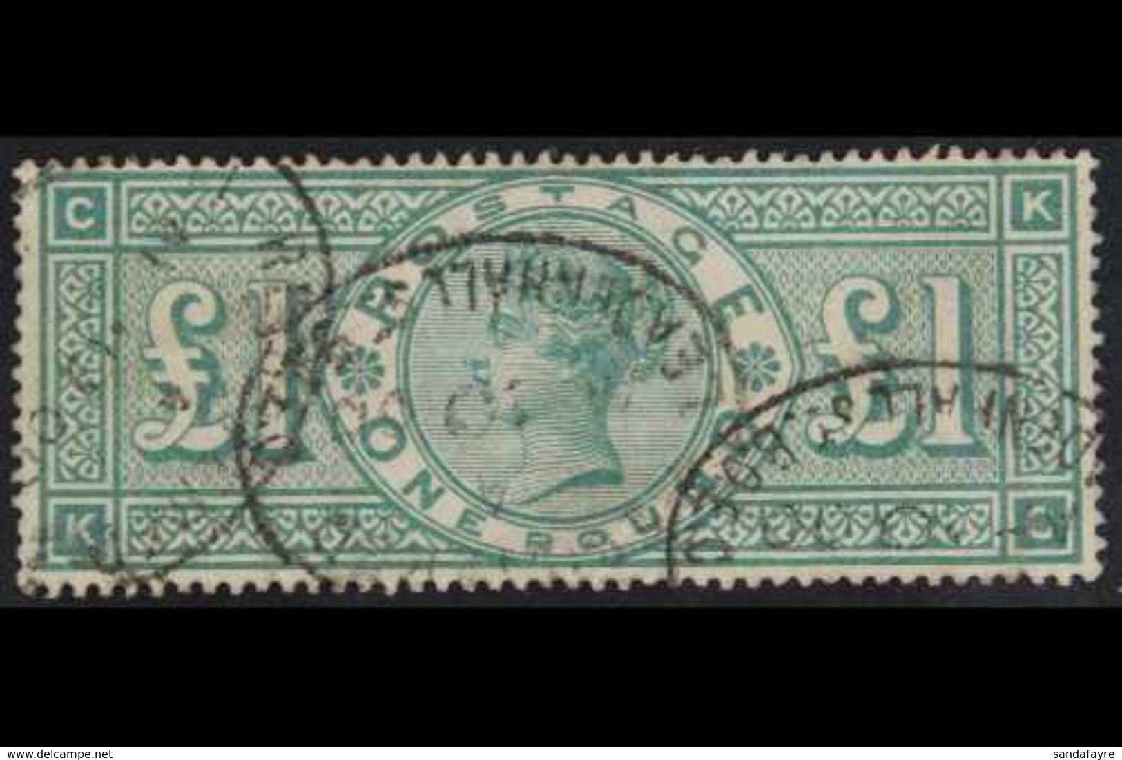 1887-92 £1 Green, SG 212, Fine Used With Crisp Registered Oval Pmks. Cat £800 For More Images, Please Visit Http://www.s - Autres & Non Classés