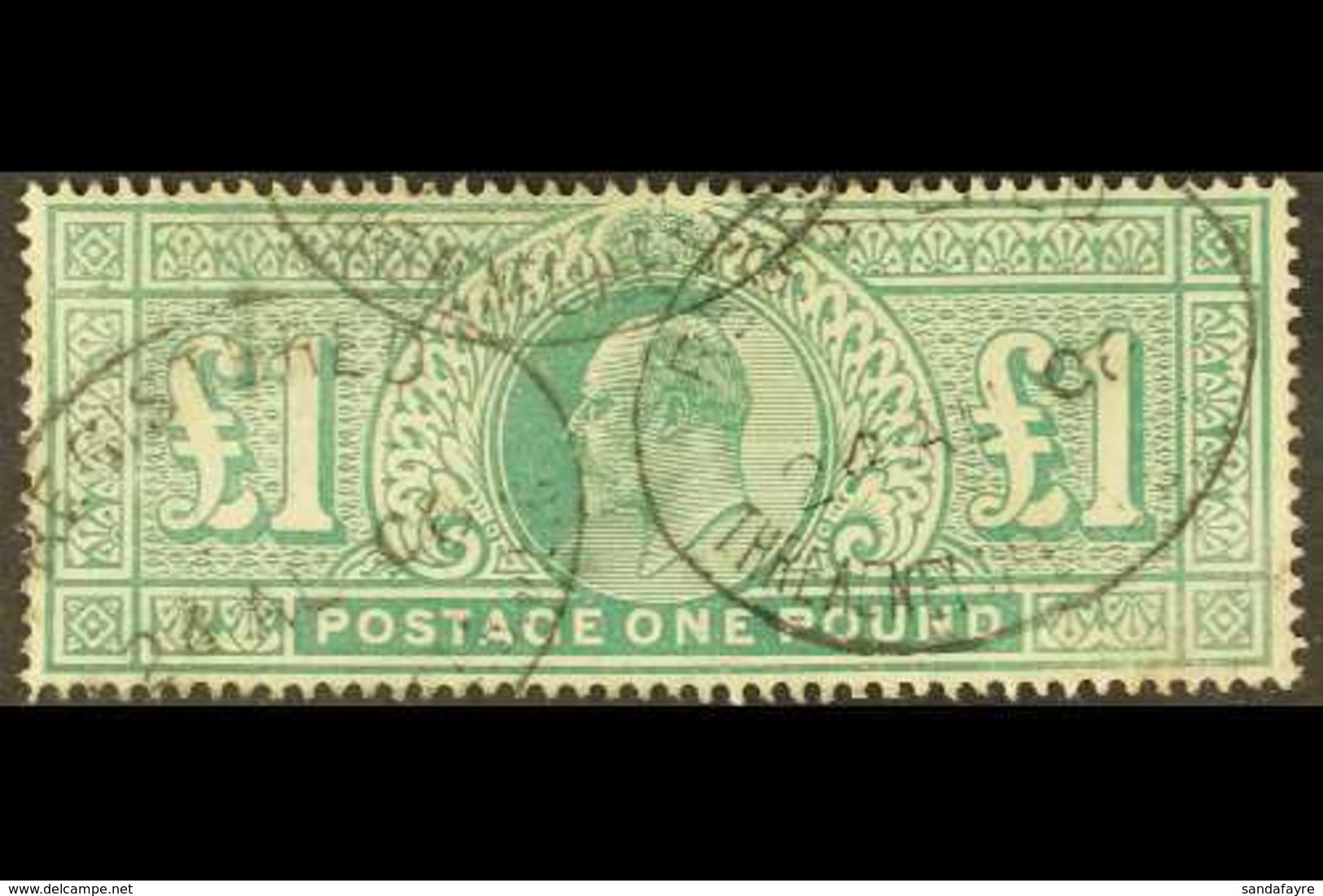 1902-10 £1 Dull Blue-green De La Rue Printing, SG 266, Good Used With Light Oval Registered Cancels, Very Light Rubbing  - Non Classificati