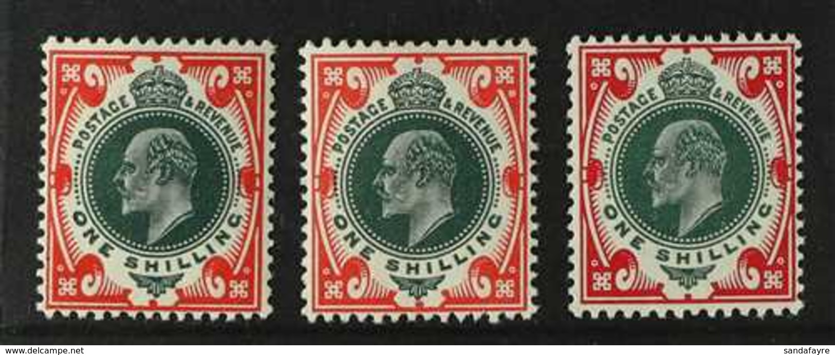 1911-13 KEVII SOMERSET HOUSE SHADES 1s Dark Green & Scarlet (SG 312), 1s Deep Green & Scarlet (SG 313) & 1s Green & Carm - Non Classés