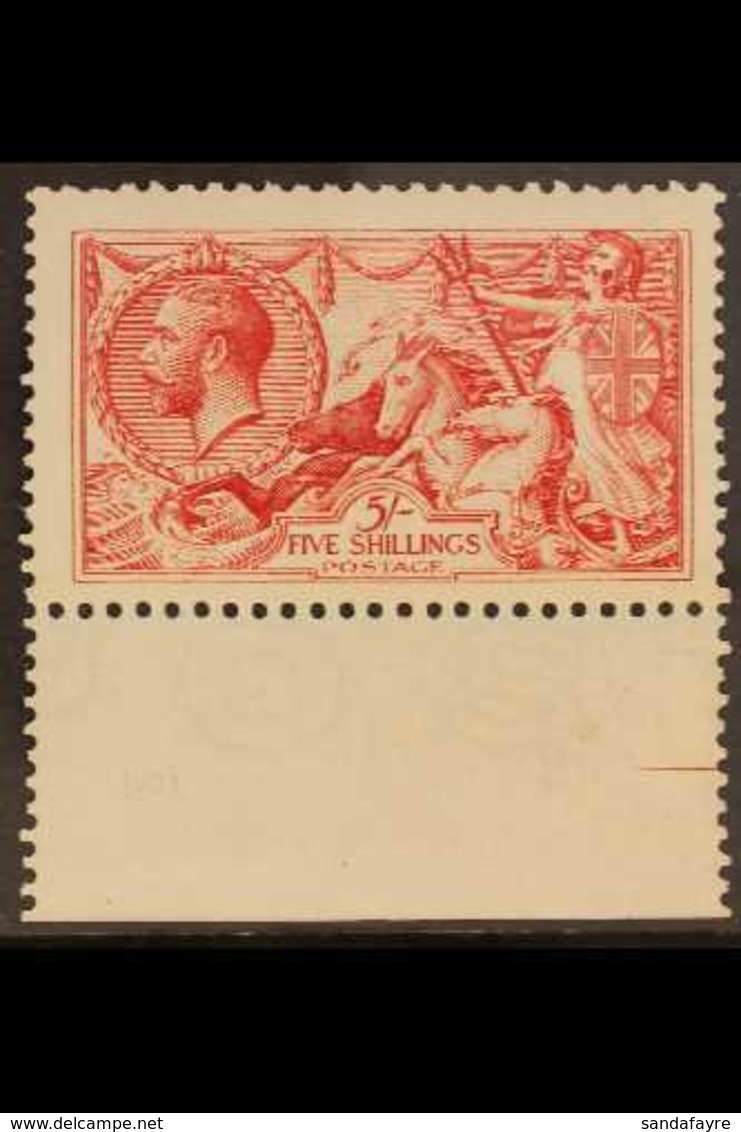 1913 5s Rose-carmine Seahorse Waterlow Printing, SG 401, Mint Lower Marginal Example, Very Fresh. For More Images, Pleas - Sin Clasificación