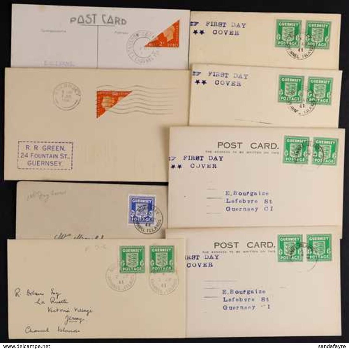 GUERNSEY 1941-1944 Attractive Group Of Covers And Cards. With 1941 Cover And Card Bearing GB 1940 2d Centenary Bisects;  - Altri & Non Classificati