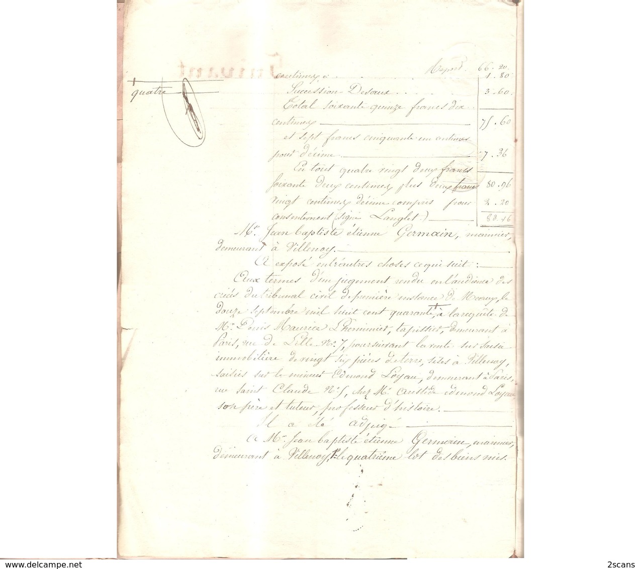 Dépt 77 - VILLENOY - Janvier 1845 - Quittance Par M. LOYAU à M. GERMAIN Et Autres - (PLICQUE, COUTELET, DÉLÉPINE, Meaux) - Villenoy