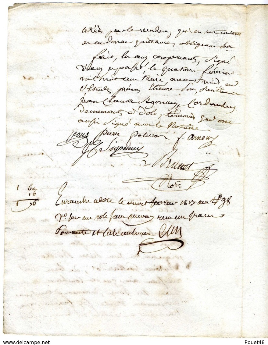 Manuscrit: Vente De Pré à JOUHE: Nataire  à DOLE: 1813 - Taxe 50c, Cachet à Froid. - Manuscripts