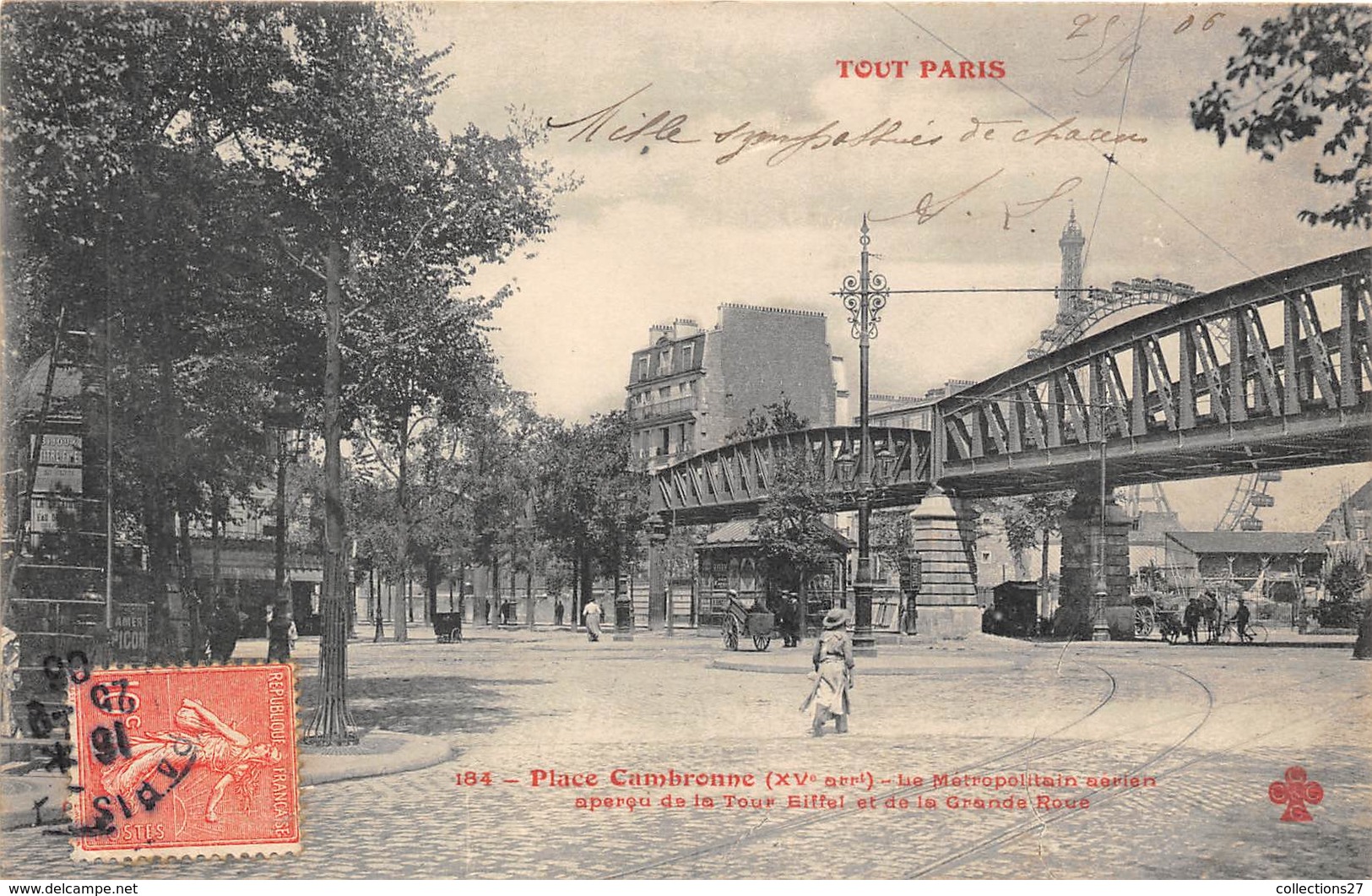 75015-PARIS-TOUT PARIS- PLACE CAMBRONNE , LE METROPOLITAIN AERIEN APERCU DE LA TOUR EIFFEL ET DE LA GRANDE ROUE - Arrondissement: 15