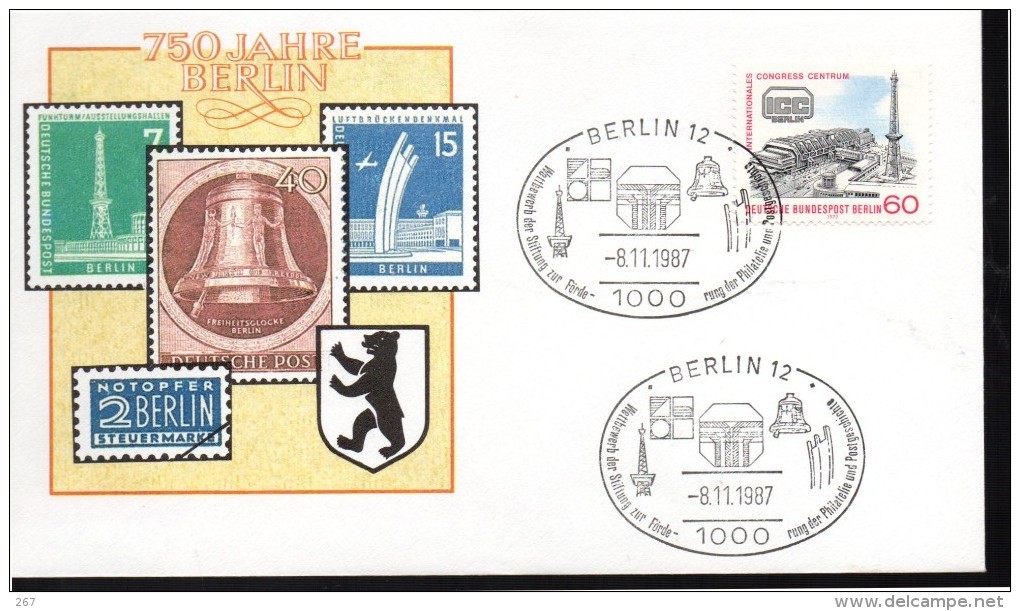 ALLEMAGNE BERLIN  FDC 1987  750 Ans De Berlin  Poste  Timbre Sur Timbre   Monument   Cloche - Poste