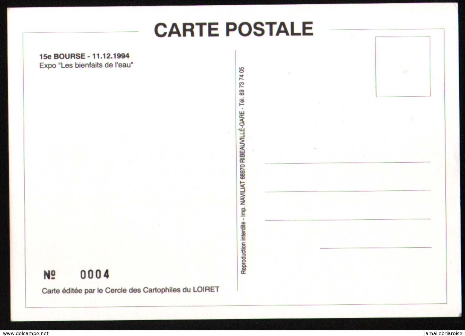 45, 15ème Bourse De Cartes Postales,St Denis En Val, 11-12-1994, Palais Des Sources, Une Donneuse D'eau - Bourses & Salons De Collections