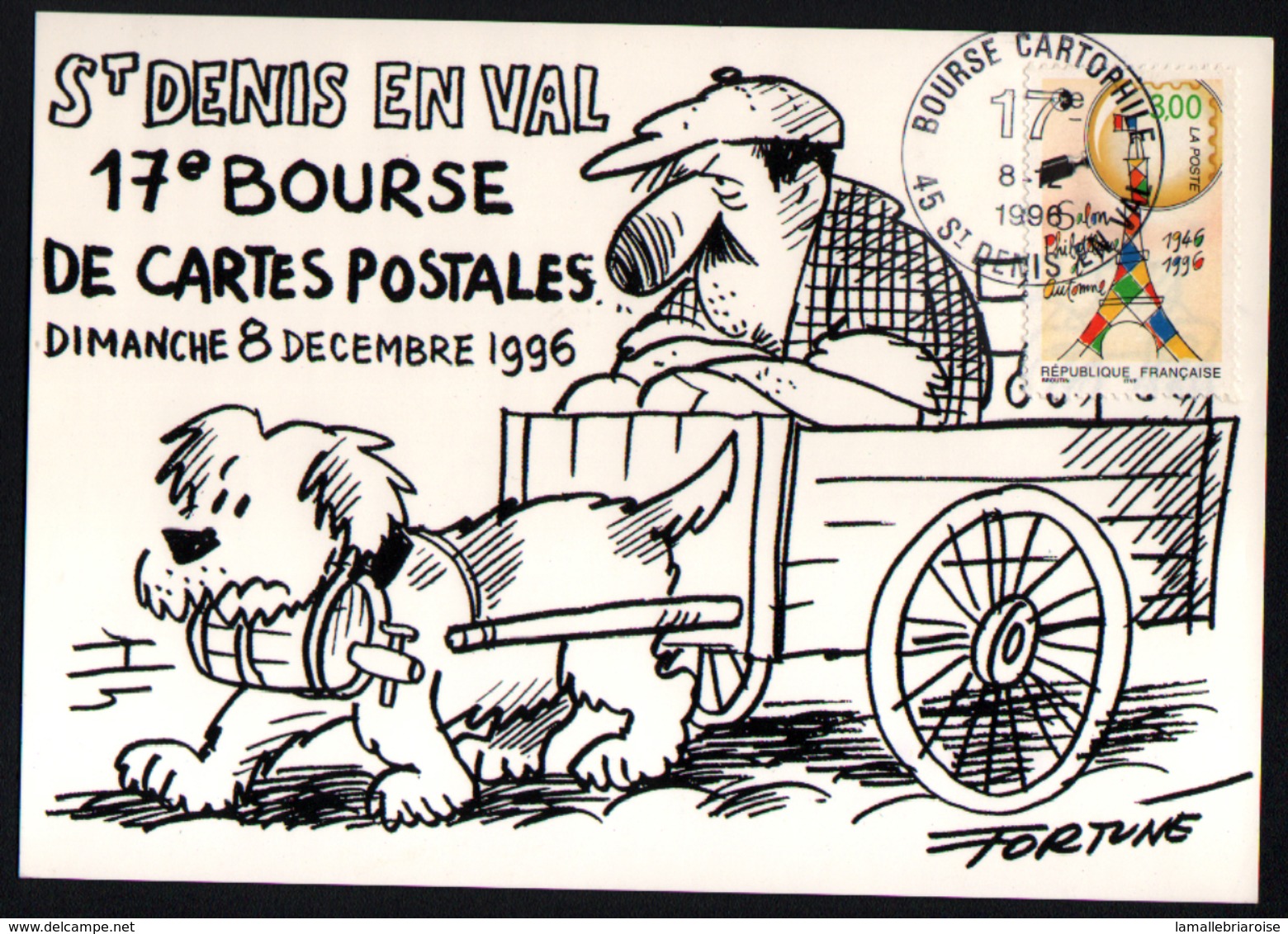 45, 17ème Bourse De Cartes Postales,St Denis En Val, 8-12-1996, L'attelage A Chien, Cachet Temporaire - Bourses & Salons De Collections