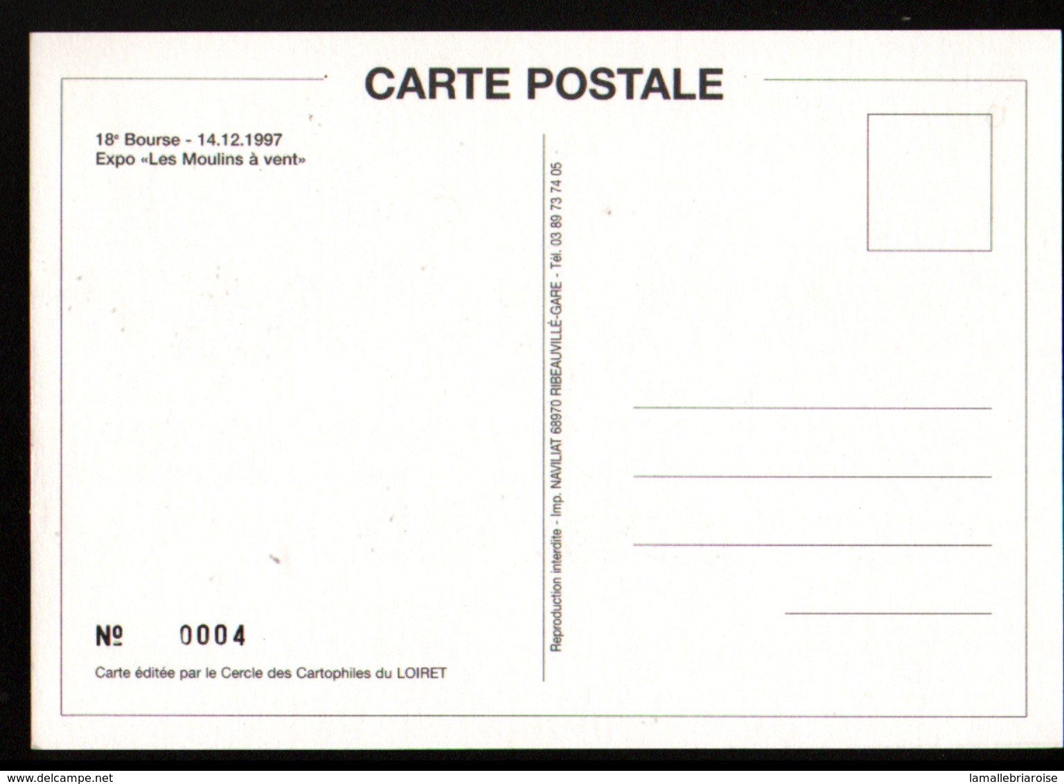 45, 18ème Bourse De Cartes Postales,St Denis En Val, 14-12-1997, Les Moulins A Vent, Cachet Temporaire - Bourses & Salons De Collections