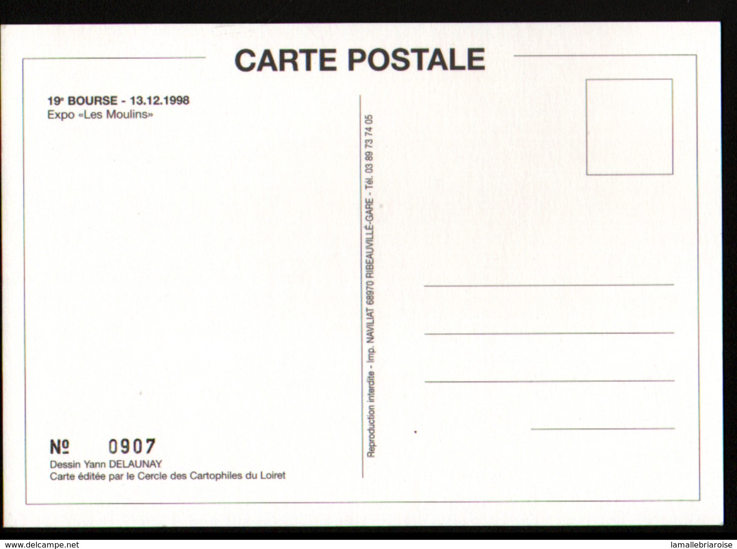 45, 19ème Bourse De Cartes Postales,St Denis En Val, 13-12-1998, Les Moulins, Cachet Temporaire - Bourses & Salons De Collections