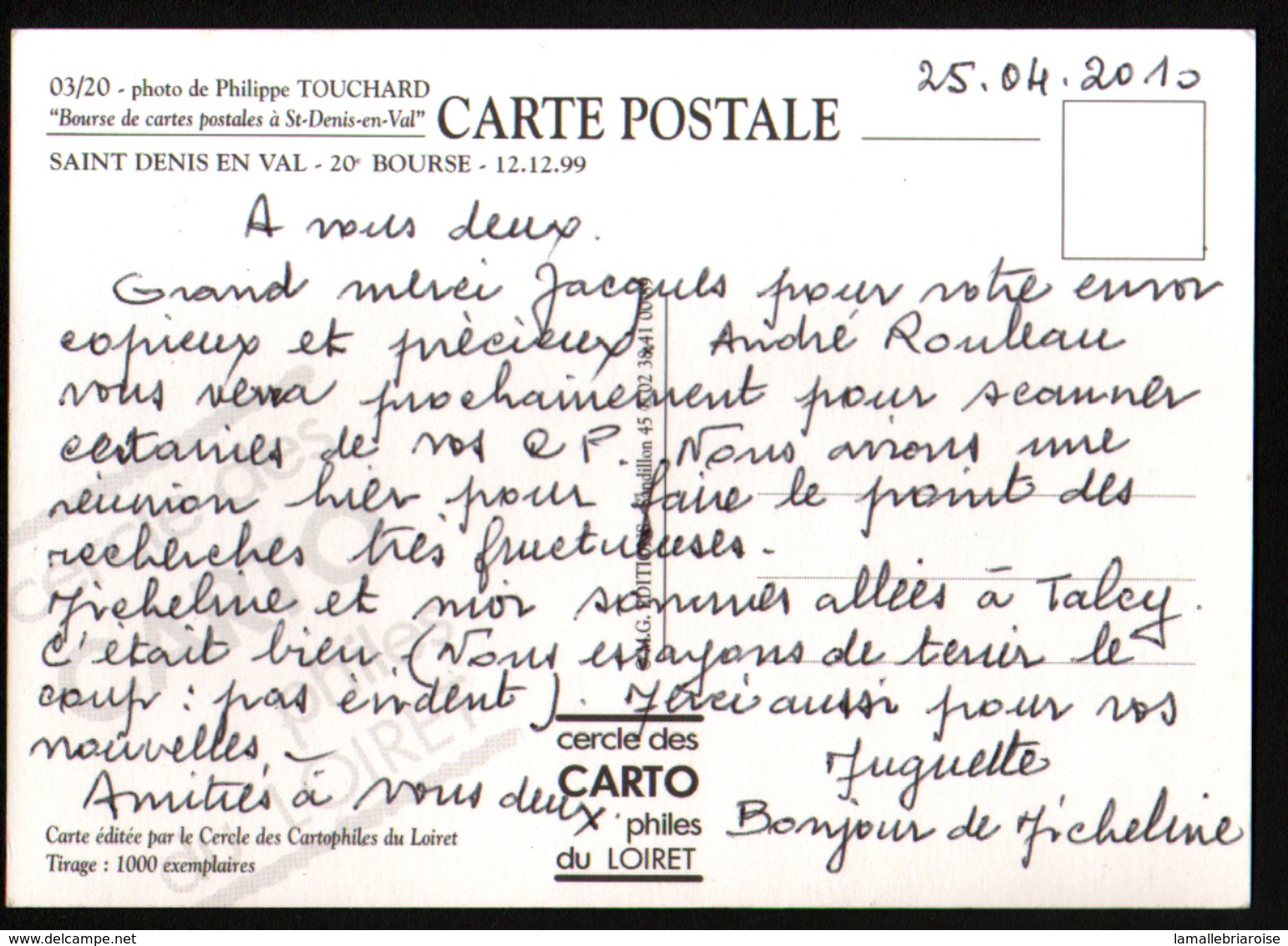 45, 20ème Bourse De Cartes Postales,St Denis En Val, 12-12-1999, Carte N°3/20 - Bourses & Salons De Collections