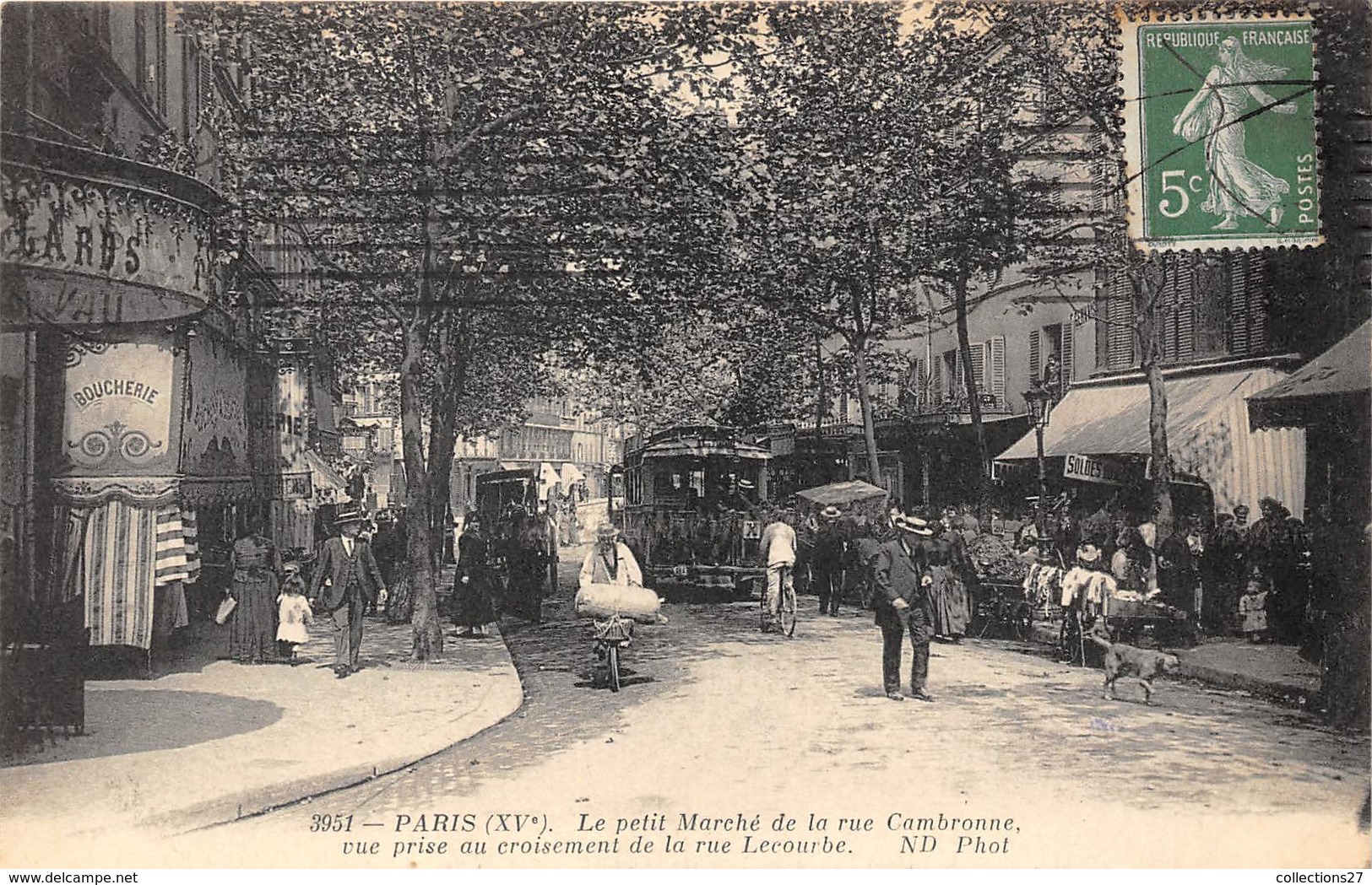 75015-PARIS-LE PETIT MARCHE DE LA RUE CAMBRONNE VUE PRISE AU CROISEMENT DE LA RUE LECOURBE - Paris (15)