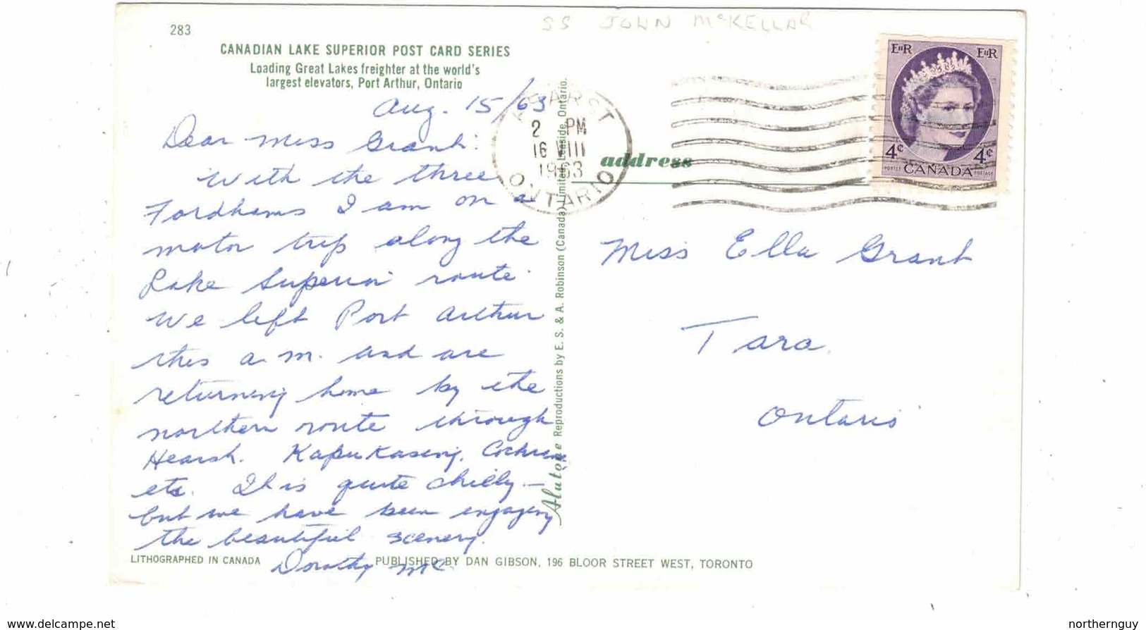 PORT ARTHUR, Ontario, Canada, S. S. "John O. McKellar" At The Grain Elevators, 1963 Chrome Postcard, Thunder Bay County - Port Arthur