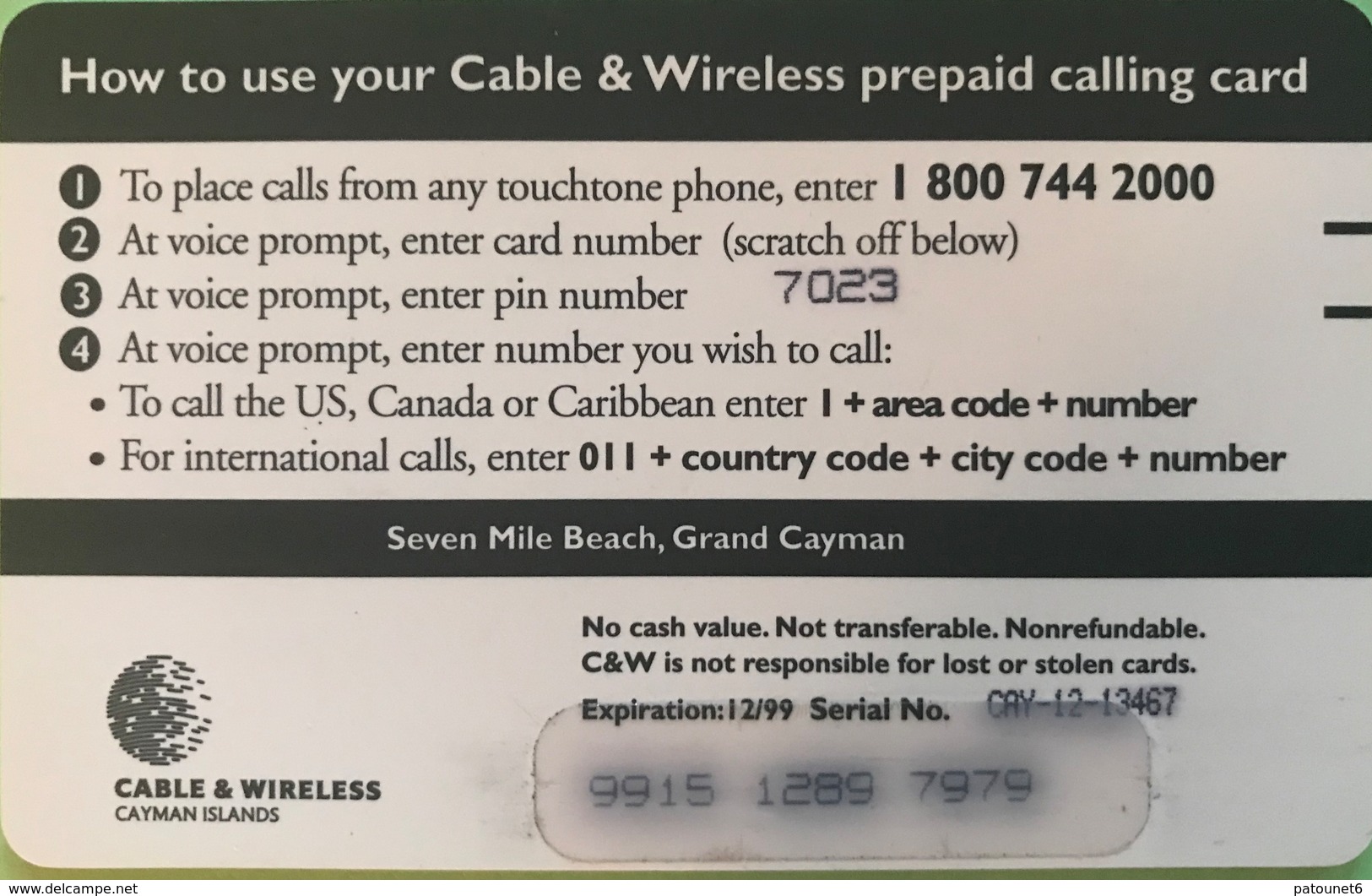 ILES CAYMAN  -  Phonecard  -  Cabble & Wirelees  -   CI $ 10 - Cayman Islands