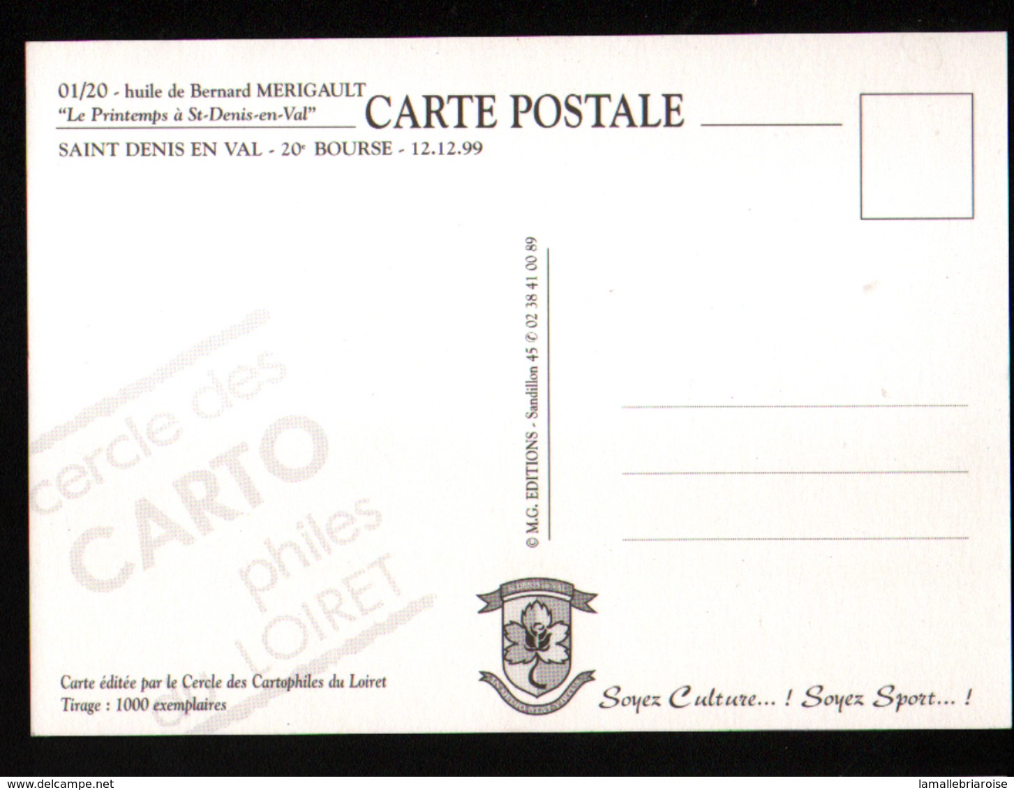 45, 20ème bourse de cartes postales,St Denis en val, 12-12-1999, serie complète de 20 cartes