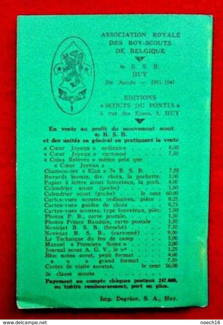 Livret Chansonnier Scout "Coins Relevés"- 1941- Huy- Unité Du Pontia - Scoutisme