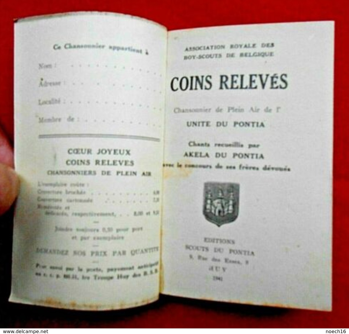 Livret Chansonnier Scout "Coins Relevés"- 1941- Huy- Unité Du Pontia - Scouting