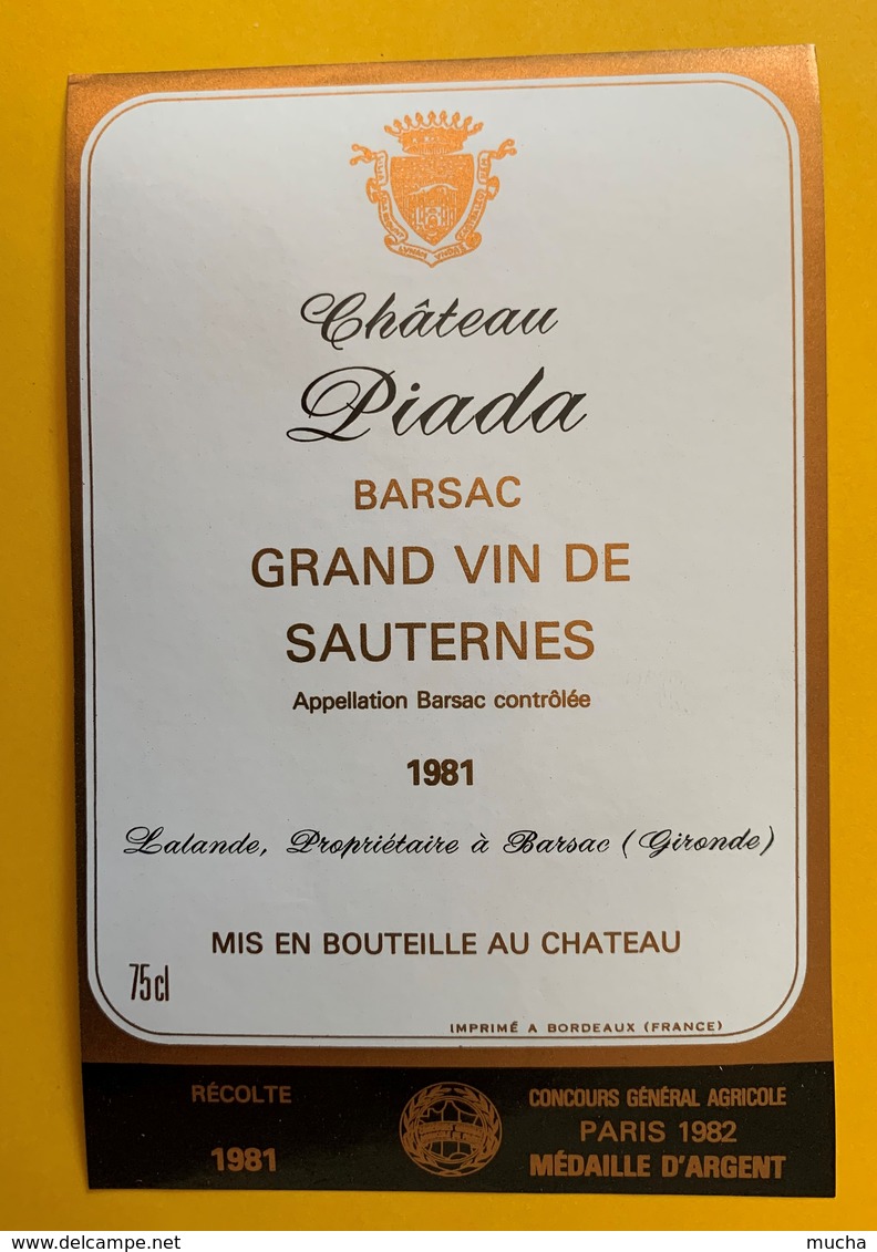 12671 - Château Piada Barsac 1981 Sauternes - Bordeaux