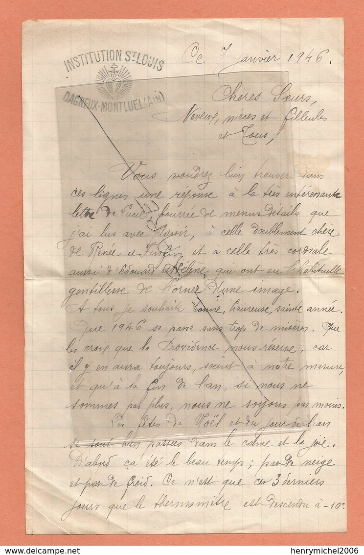 Papier Entete Institution St Louis Dagneux Montluel Ain 01 , écrite 1946 - Historische Dokumente