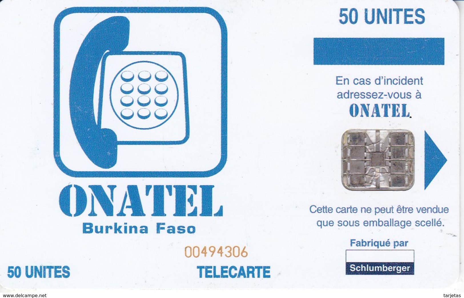 TARJETA DE BURKINA FASO DE 50 UNITES DE ONATEL - Burkina Faso