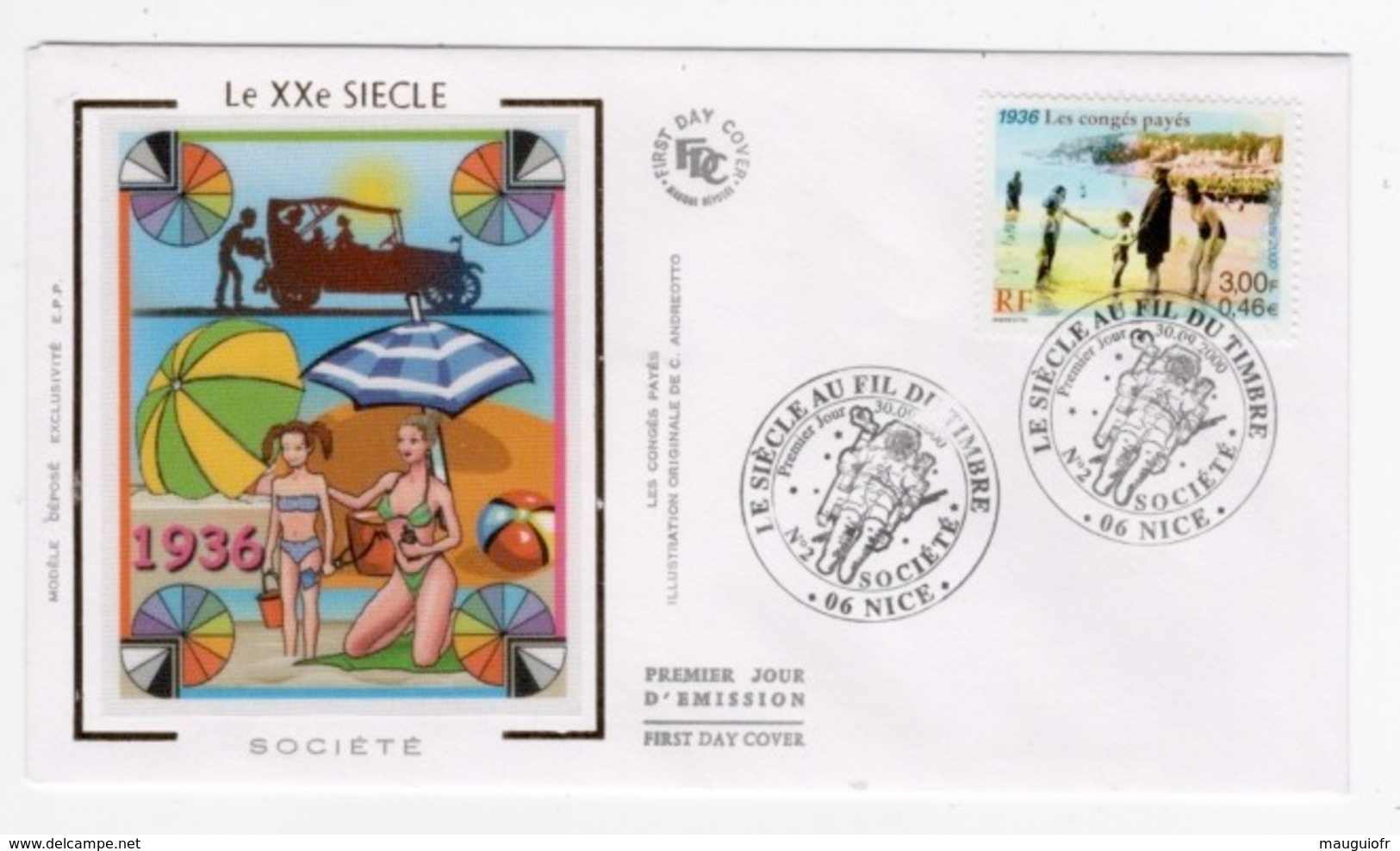 DF / FDC DU TP 3352 LE SIÈCLE AU FIL DU TIMBRE LES CONGÉS PAYÉS , FAMILLE À LA PLAGE / OBL. 06 NICE - 2000-2009