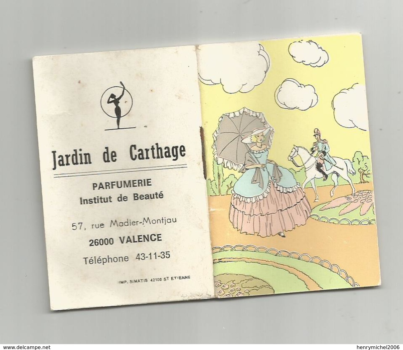 Calendrier Petit Livret 1977 Jardin De Carthage Parfumerie Institut Beauté 57 Rue Madier Montjau Valence 5x7,7 Cm - Petit Format : 1971-80