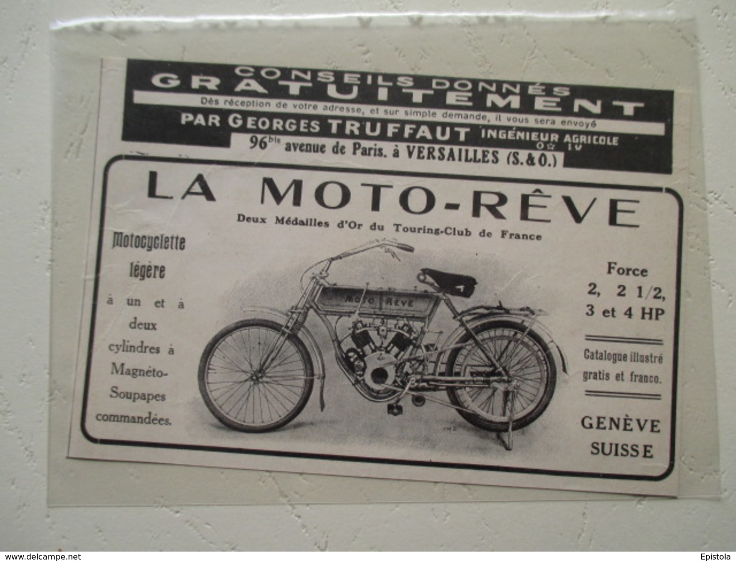 Bicyclette à Moteur Suisse MOTO REVE   - Coupure De Presse - Motos