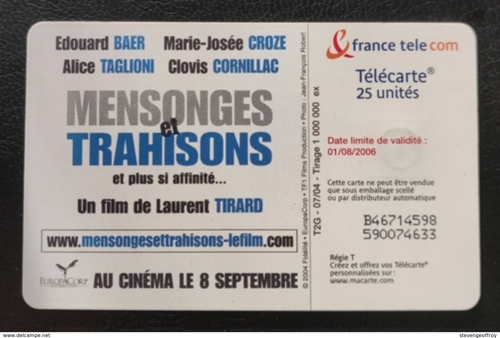 Telecarte France Publique 2004 Mensonges Et Trahisons Acteurs | Films - 2004