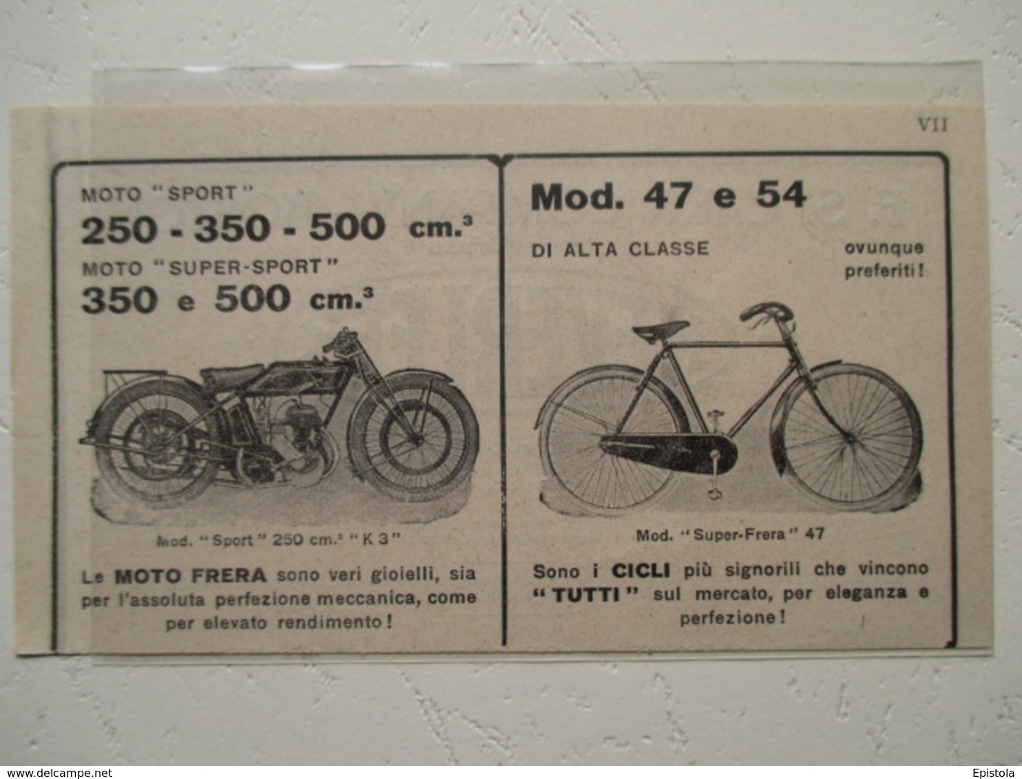 Motocyclette Et Vélo Italien  " MOTO & CICLO Frera - Coupure De Presse De 1927 - Motor Bikes