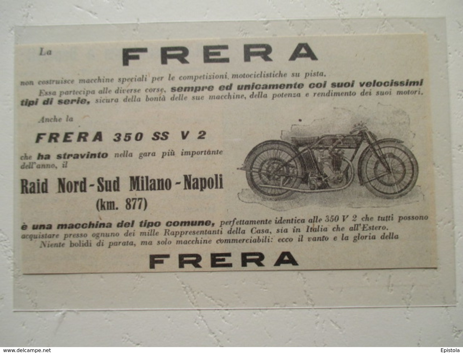 Motocyclette Italienne   "  MOTO FRERA 350 Ss V2   " - Coupure De Presse De 1926 - Motos