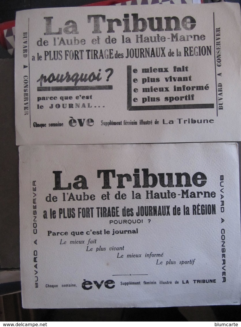 2 Buvards - LA TRIBUNE DE L'AUBE ET DE LA HAUTE-MARNE - Format : 22 X 16 Cm Et 23 X 14 Cm - Collections, Lots & Séries