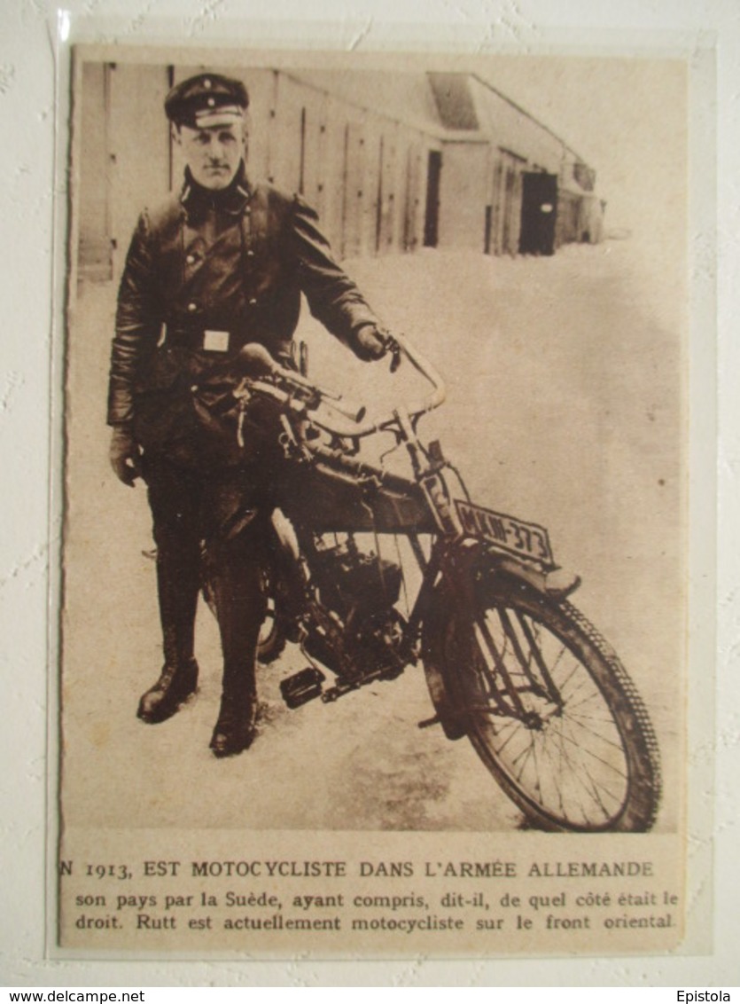 Motocyclette  "  MOTO Motard  De L'armée Allemande " - Coupure De Presse De 1915 - Motos