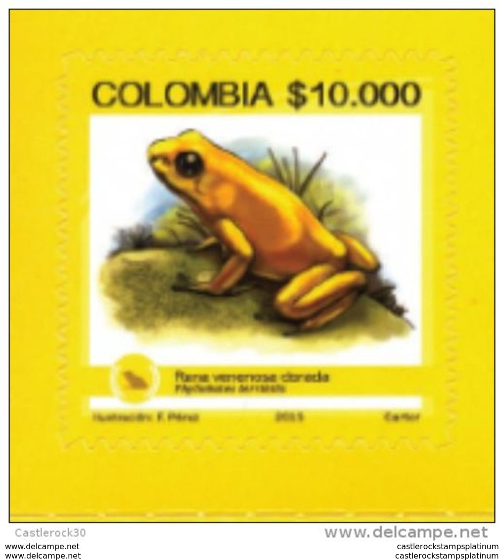 RO)2015 COLOMBIA, GOLDEN POISON FROG-PHYLLOBATES TERRIBILIS, ENDEMIC BIODIVERSITY ENDANGERED, STICKER-ADHESIVE - Colombia