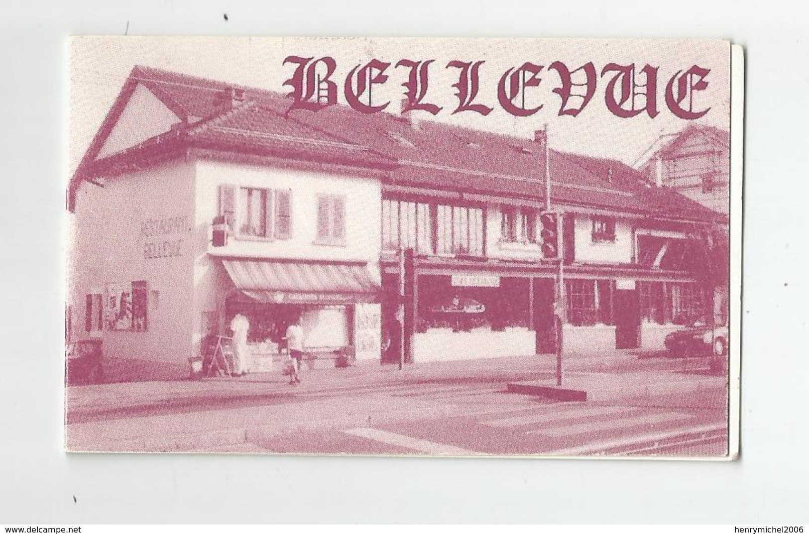 Carte De Visite Double Café Restaurant Bellevue 215 Route De Vernier Suisse - Cartes De Visite