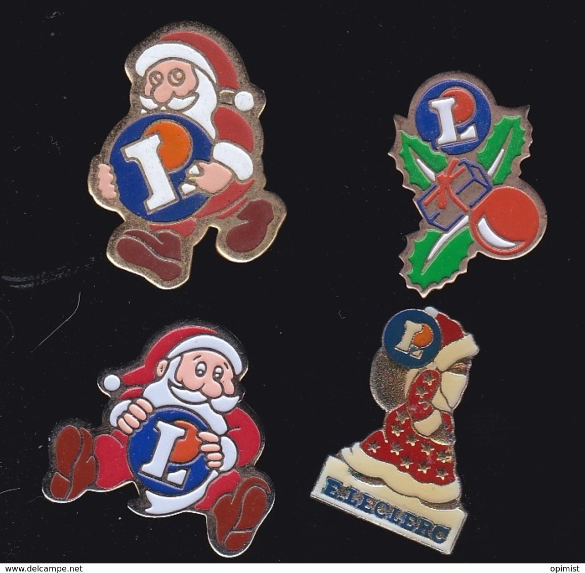 63670-lot De 4 Pin's.Noel.Fetes.Leclerc. - Christmas